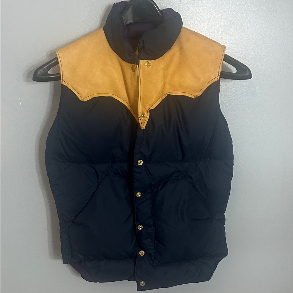 Two-Tone Puffer Vest with Gold Accents